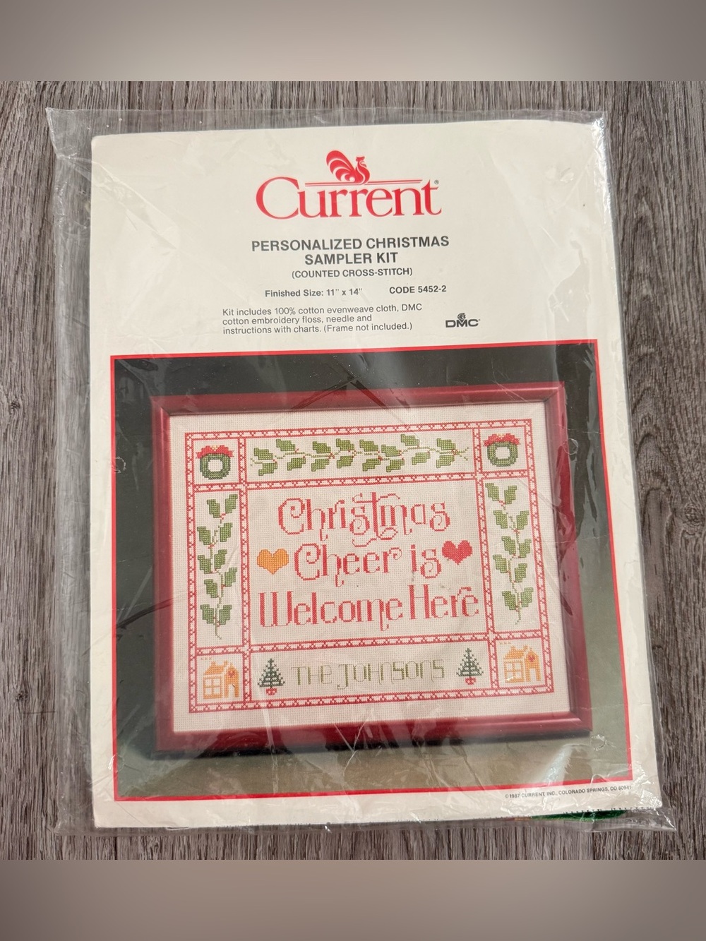 1987 Current Personalized Christmas Counted Cross Stitch Sampler Kit Sealed